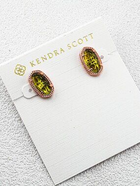 Kendra Scott Yellow-Green Crystal Stud Earrings